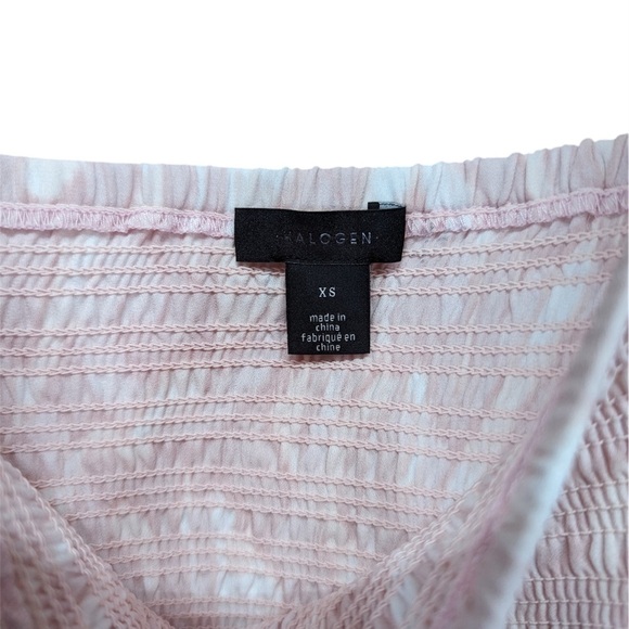 HALOGEN Blouse Size XS Pink Variegated Smocked Long Puff Sleeve In Scrollin New - Picture 2 of 5